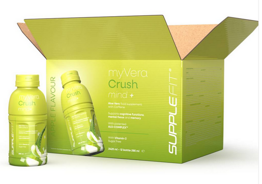 MYVERA CRUSH Mind + | Food supplement with caffeine in 285 ml single-serve bottles (6-pack) - 1710 ml