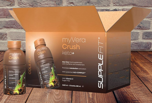 MYVERA CRUSH Keto + | Food supplement with caffeine and sweeteners in 285 ml single-serve bottles (6-pack) - 1710 ml